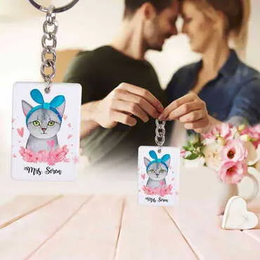 Sweetheart Themed Customised UV Printed Plastic Base Rectangle Keyring 31x106 mm - 5