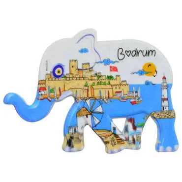 Bodrum Themed Customised UV Printed Plastic Base Elephant Shaped Fridge Magnet 86x62 mm - 5