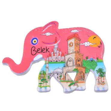 Belek Themed Customised UV Printed Plastic Base Elephant Shaped Fridge Magnet 86x62 mm - 3