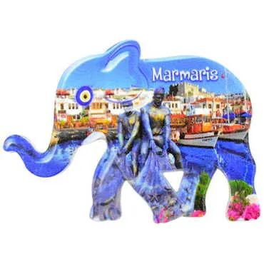 Toptan Marmaris Temalı Uv Baskılı Fil Şekilli Magnet 86x62 mm - 5