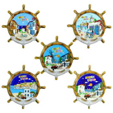 Toptan Alaçatı Bölgesi Temalı Uv Baskılı Dümen Şekilli Magnet 82x82 mm - 3