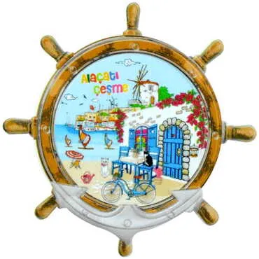 Toptan Alaçatı Bölgesi Temalı Uv Baskılı Dümen Şekilli Magnet 82x82 mm - 4