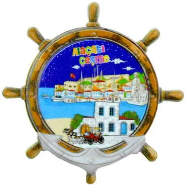 Toptan Alaçatı Bölgesi Temalı Uv Baskılı Dümen Şekilli Magnet 82x82 mm - 5