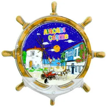 Toptan Alaçatı Bölgesi Temalı Uv Baskılı Dümen Şekilli Magnet 82x82 mm - 6