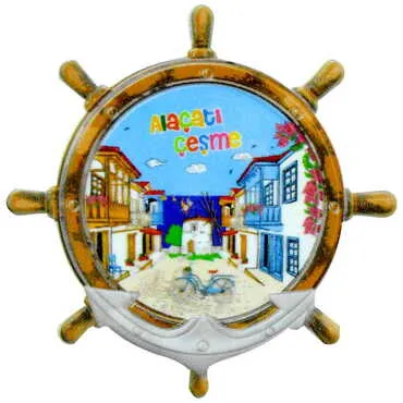 Toptan Alaçatı Bölgesi Temalı Uv Baskılı Dümen Şekilli Magnet 82x82 mm - 8