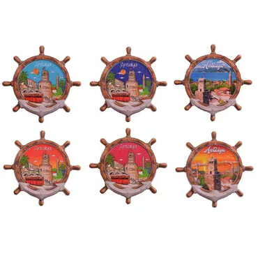 Antalya Themed Customised UV Printed Plastic Base Marin Rudder Shaped Fridge Magnet 82x82 mm - 3