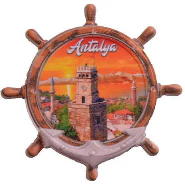 Antalya Themed Customised UV Printed Plastic Base Marin Rudder Shaped Fridge Magnet 82x82 mm - 4