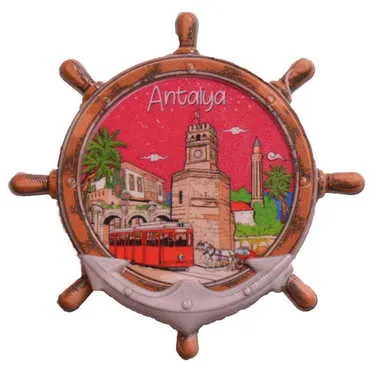 Antalya Themed Customised UV Printed Plastic Base Marin Rudder Shaped Fridge Magnet 82x82 mm - 6