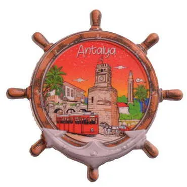 Antalya Themed Customised UV Printed Plastic Base Marin Rudder Shaped Fridge Magnet 82x82 mm - 7