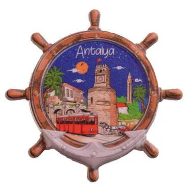 Antalya Themed Customised UV Printed Plastic Base Marin Rudder Shaped Fridge Magnet 82x82 mm - 8
