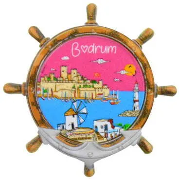 Bodrum Themed Customised UV Printed Plastic Base Marin Rudder Shaped Fridge Magnet 82x82 mm - 6