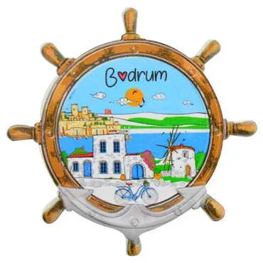 Bodrum Themed Customised UV Printed Plastic Base Marin Rudder Shaped Fridge Magnet 82x82 mm - 7