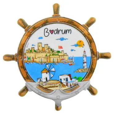 Bodrum Themed Customised UV Printed Plastic Base Marin Rudder Shaped Fridge Magnet 82x82 mm - 8