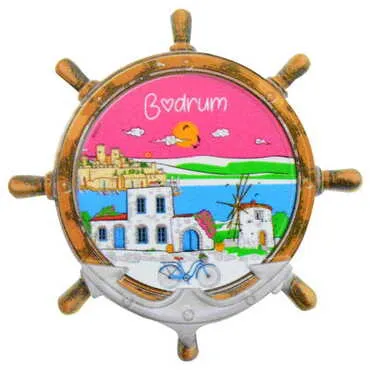 Bodrum Themed Customised UV Printed Plastic Base Marin Rudder Shaped Fridge Magnet 82x82 mm - 10