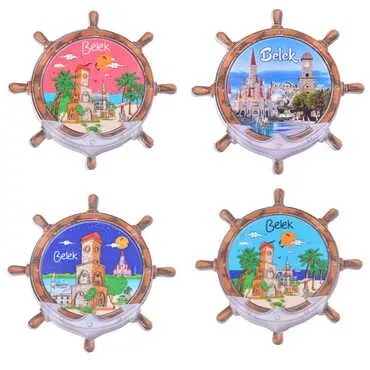Belek Themed Customised UV Printed Plastic Base Marin Rudder Shaped Fridge Magnet 82x82 mm - 3