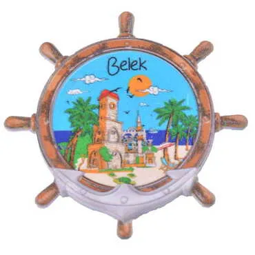 Belek Themed Customised UV Printed Plastic Base Marin Rudder Shaped Fridge Magnet 82x82 mm - 4