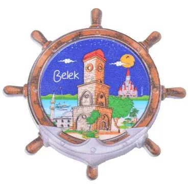 Belek Themed Customised UV Printed Plastic Base Marin Rudder Shaped Fridge Magnet 82x82 mm - 5