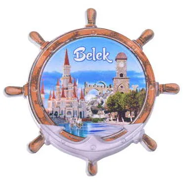 Belek Themed Customised UV Printed Plastic Base Marin Rudder Shaped Fridge Magnet 82x82 mm - 6