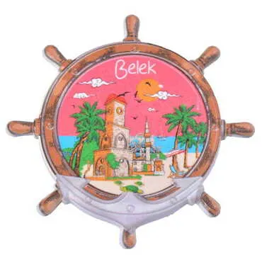 Belek Themed Customised UV Printed Plastic Base Marin Rudder Shaped Fridge Magnet 82x82 mm - 7