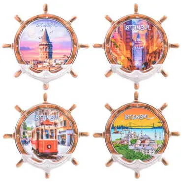 Istanbul Themed Customised UV Printed Plastic Base Marin Rudder Shaped Fridge Magnet 82x82 mm - 3