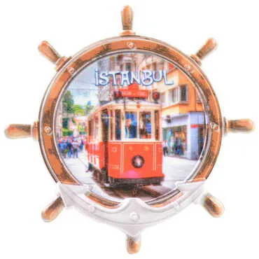 Istanbul Themed Customised UV Printed Plastic Base Marin Rudder Shaped Fridge Magnet 82x82 mm - 30