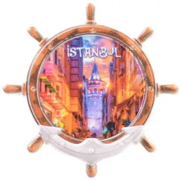 Istanbul Themed Customised UV Printed Plastic Base Marin Rudder Shaped Fridge Magnet 82x82 mm - 23