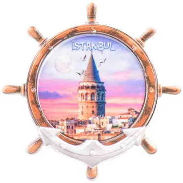 Istanbul Themed Customised UV Printed Plastic Base Marin Rudder Shaped Fridge Magnet 82x82 mm - 24