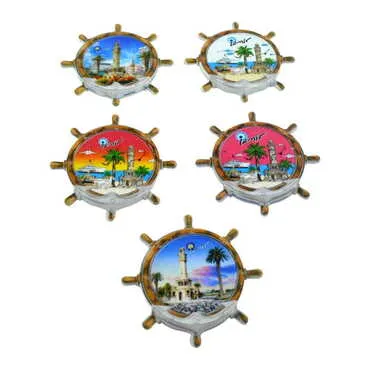 Izmir Themed Customised UV Printed Plastic Base Marin Rudder Shaped Fridge Magnet 82x82 mm - 4