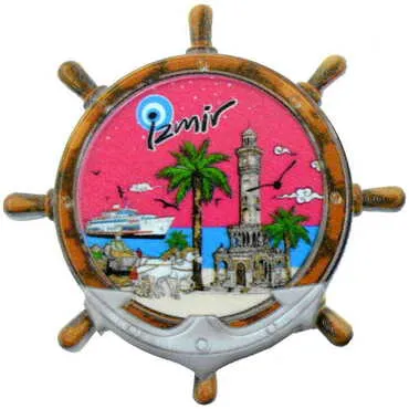 Izmir Themed Customised UV Printed Plastic Base Marin Rudder Shaped Fridge Magnet 82x82 mm - 5