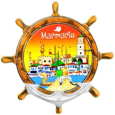 Marmaris Themed Customised UV Printed Plastic Base Marin Rudder Shaped Fridge Magnet 82x82 mm - 4