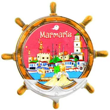 Marmaris Themed Customised UV Printed Plastic Base Marin Rudder Shaped Fridge Magnet 82x82 mm - 5