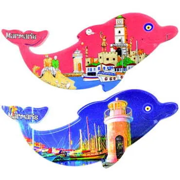 Marmaris Themed Customised UV Printed Plastic Base Dolphin Shaped Fridge Magnet 110x50 mm - 3