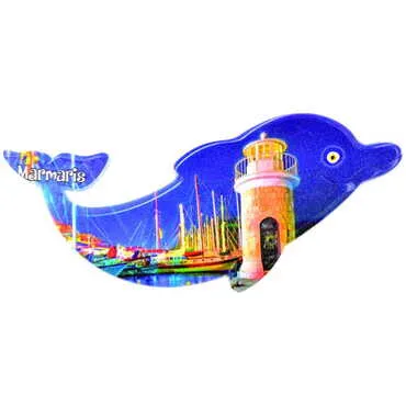 Marmaris Themed Customised UV Printed Plastic Base Dolphin Shaped Fridge Magnet 110x50 mm - 5