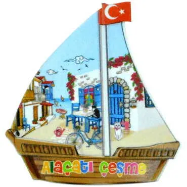 Alacati Region Themed Customised UV Printed Plastic Base Sail Ship Shaped Fridge Magnet 77x80 mm - 4