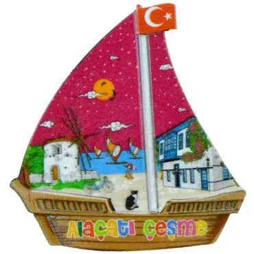 Alacati Region Themed Customised UV Printed Plastic Base Sail Ship Shaped Fridge Magnet 77x80 mm - 5