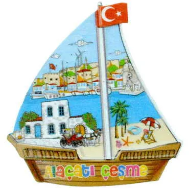 Alacati Region Themed Customised UV Printed Plastic Base Sail Ship Shaped Fridge Magnet 77x80 mm - 6