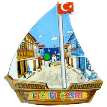 Alacati Region Themed Customised UV Printed Plastic Base Sail Ship Shaped Fridge Magnet 77x80 mm - 7