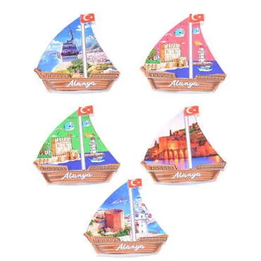 Toptan Alanya Temalı Uv Baskılı Yelken Şekilli Magnet 77x80 mm - 3