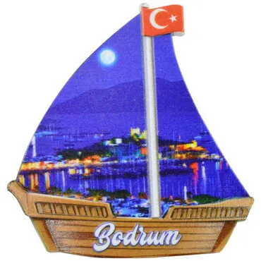 Bodrum Themed Customised UV Printed Plastic Base Sail Ship Shaped Fridge Magnet 77x80 mm - 5