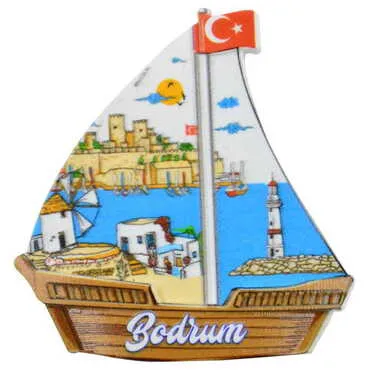 Bodrum Themed Customised UV Printed Plastic Base Sail Ship Shaped Fridge Magnet 77x80 mm - 6