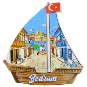 Bodrum Themed Customised UV Printed Plastic Base Sail Ship Shaped Fridge Magnet 77x80 mm - 7