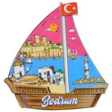 Bodrum Themed Customised UV Printed Plastic Base Sail Ship Shaped Fridge Magnet 77x80 mm - 8