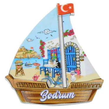 Bodrum Themed Customised UV Printed Plastic Base Sail Ship Shaped Fridge Magnet 77x80 mm - 9