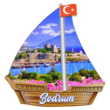Bodrum Themed Customised UV Printed Plastic Base Sail Ship Shaped Fridge Magnet 77x80 mm - 10
