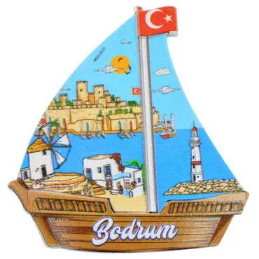 Bodrum Themed Customised UV Printed Plastic Base Sail Ship Shaped Fridge Magnet 77x80 mm - 11
