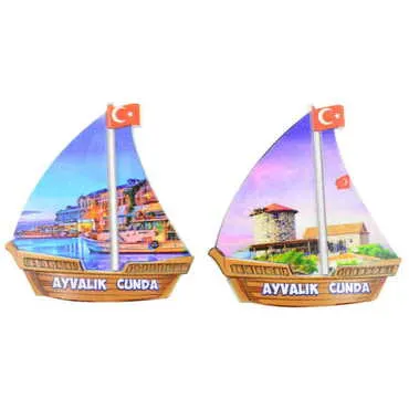 Cunda Themed Customised UV Printed Plastic Base Sail Ship Shaped Fridge Magnet 77x80 mm - 5