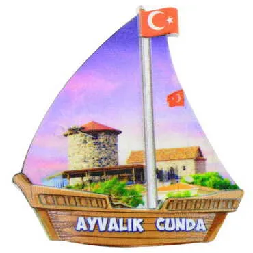 Cunda Themed Customised UV Printed Plastic Base Sail Ship Shaped Fridge Magnet 77x80 mm - 6