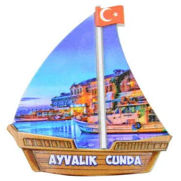 Cunda Themed Customised UV Printed Plastic Base Sail Ship Shaped Fridge Magnet 77x80 mm - 7
