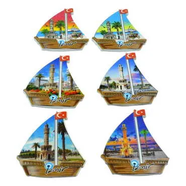 Izmir Themed Customised UV Printed Plastic Base Sail Ship Shaped Fridge Magnet 77x80 mm - 3