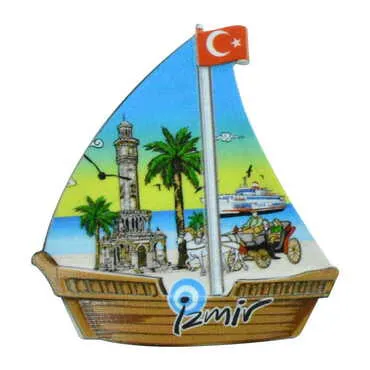Izmir Themed Customised UV Printed Plastic Base Sail Ship Shaped Fridge Magnet 77x80 mm - 4